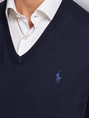 Polo Ralph Lauren Men’s Pima Cotton V-Neck Pullover Sweater Navy Blue Sz S NWT